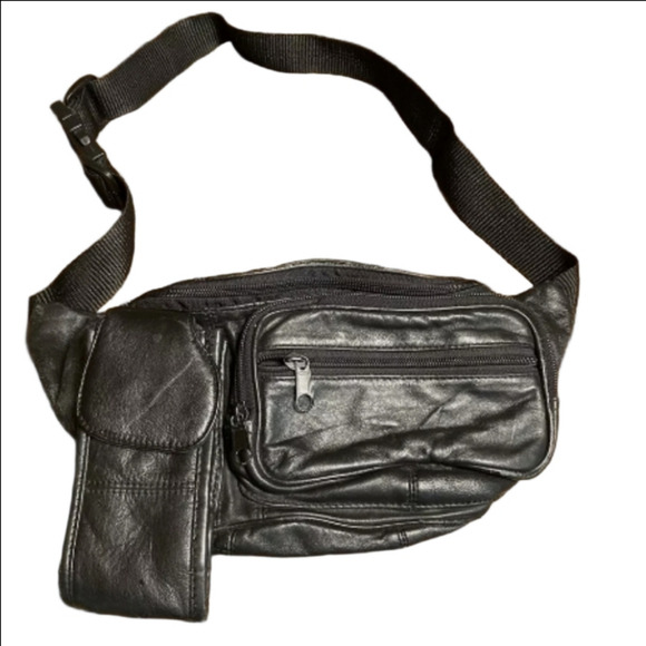🏍Black Leather Belt Bag - Picture 1 of 13